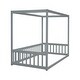 preview thumbnail 51 of 62, Pine Wood Canopy Frame Floor Bed with Fence and Guardrails for Bedroom