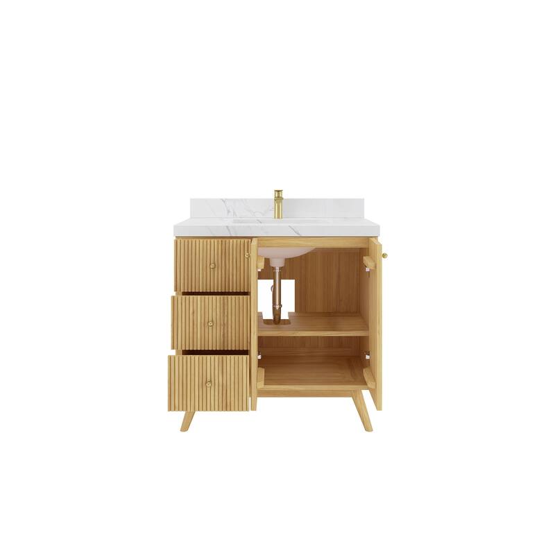 Willow Collections 36 in. W x 22 in. D Pasadena Solid Teak Center Sink Bathroom Vanity with Countertop