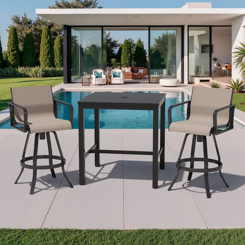 3/5-Piece Outdoor Bar Stools Set Cast Aluminum Sunbrella Swivel Bar Stools and Table - Augustine Ashe - Set of 3
