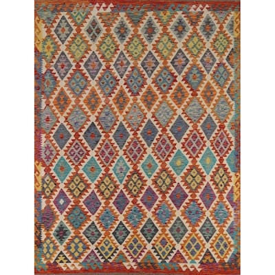 All-Over Kilim Area Rug Hand-Woven Wool Carpet - 8'0" x 9'10"