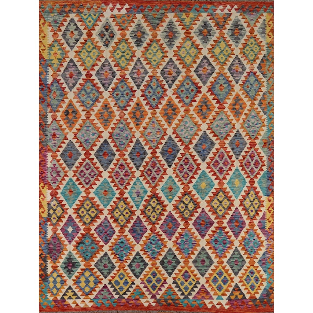 All-Over Kilim Area Rug Hand-Woven Wool Carpet - 8'0" x 9'10"
