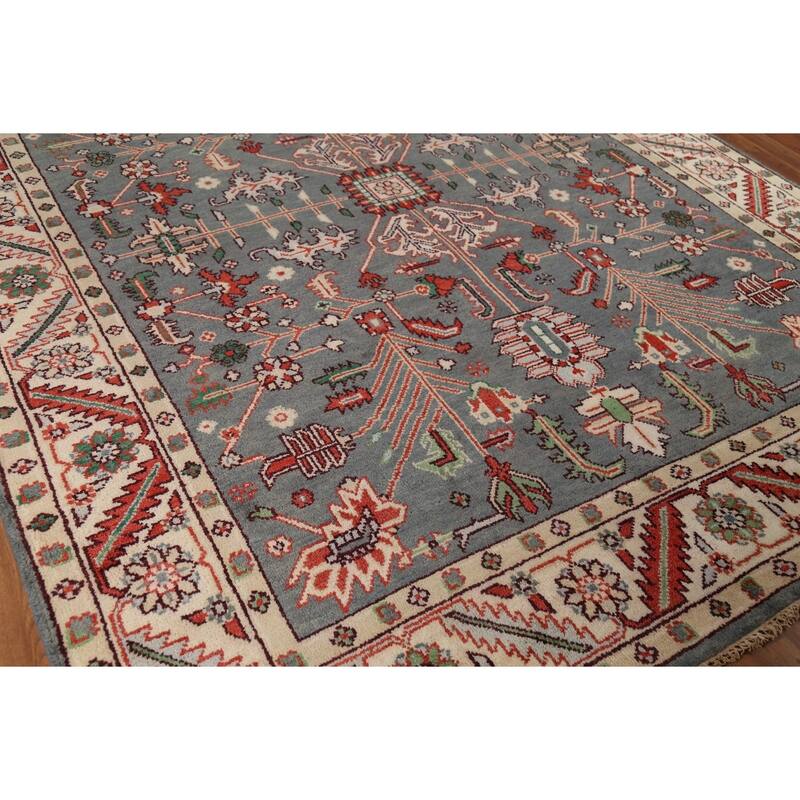 Gray Geometric Oushak Oriental Area Rug Handmade Wool Carpet - 7'9"x 9'11"