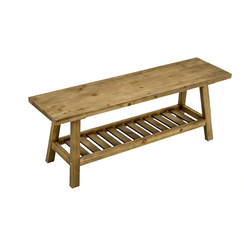 43" Farmhouse Wood Bench, 2-Tier Entryway Bench, Narrow Rustic Storage Bench with Open Storage Shelf for Entryway, Hallway