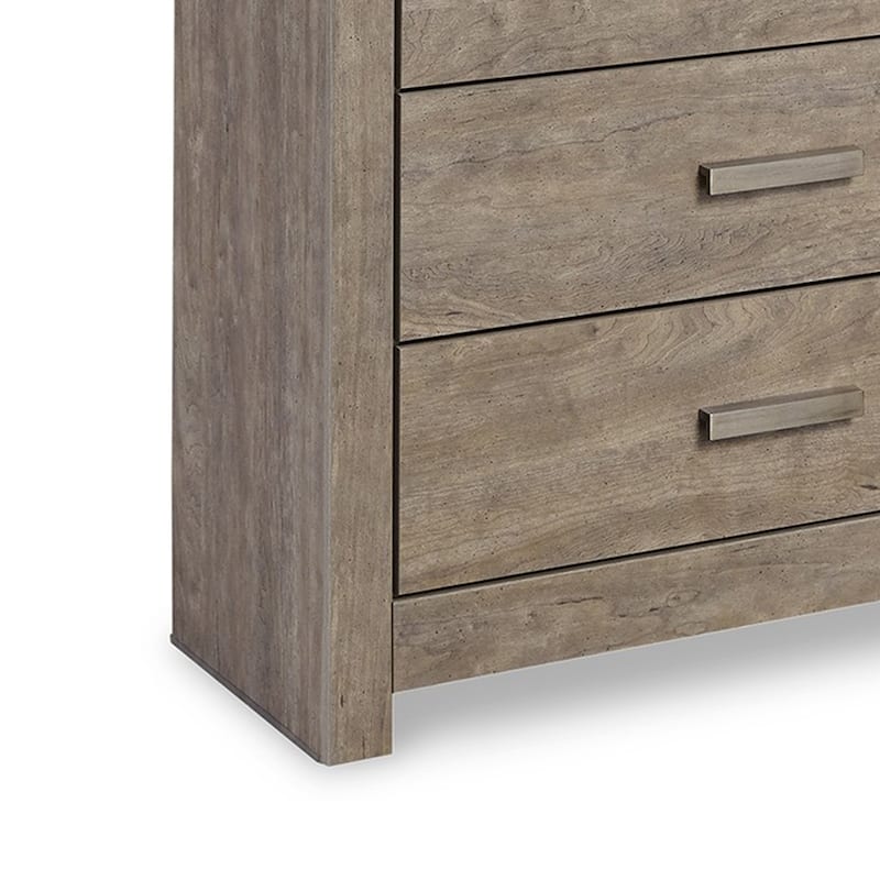 Kulv 62 Inch Dresser, 6 Storage Drawers, Modern Taupe Gray Laminate