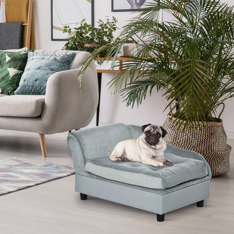 Luxury Fancy Dog Bed for Small Dogs with Hidden Storage, Small Dog Couch with Soft 3" Foam, Dog Sofa Bed, Cushy Dog Bed - Gray