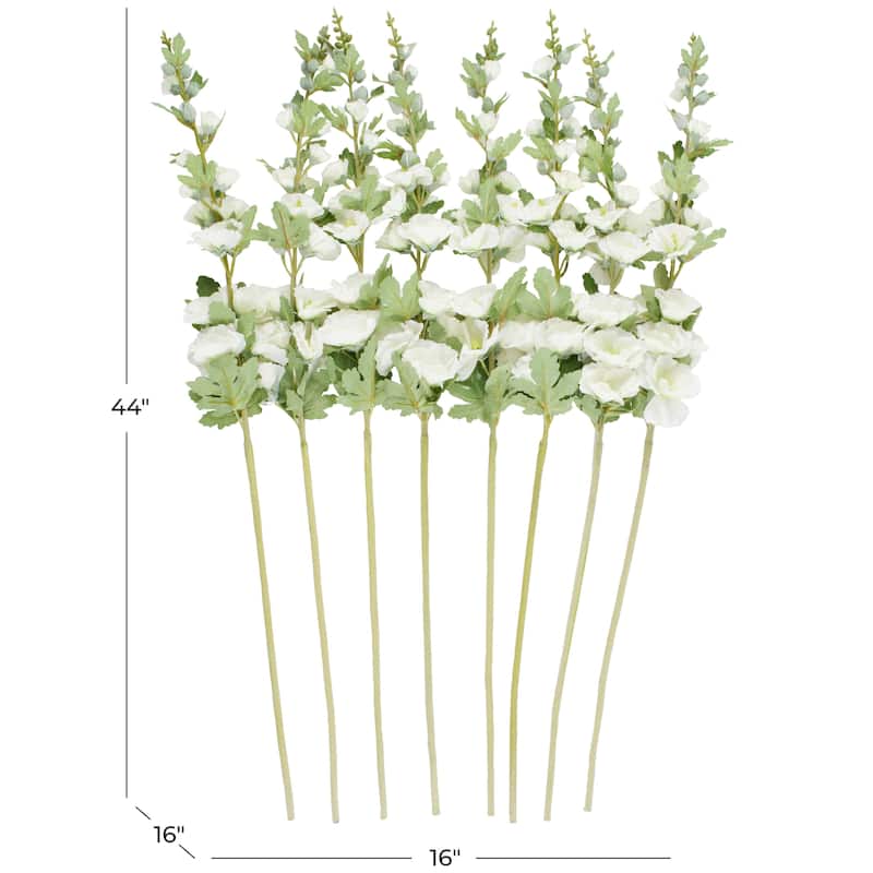Faux Foliage Hollyhock Tall Artificial Flower Stem with Blue Accents - Set of 8 White - Roche River Decor