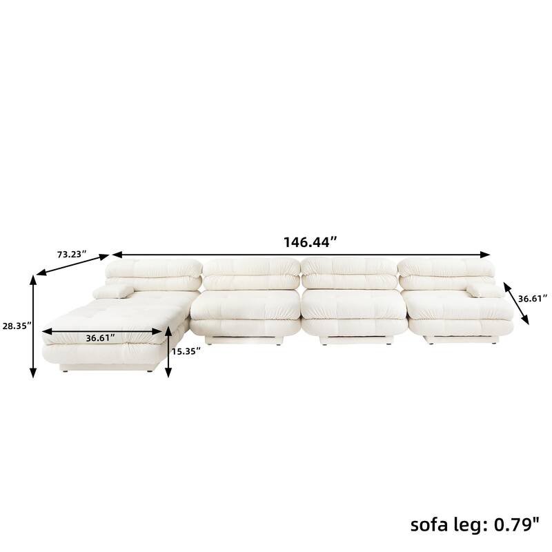 146" Tedy Velvet Sectional Cloud Couches, Modern L-Shaped Sofa DIY Combination Reversible Chaise for for Living Room