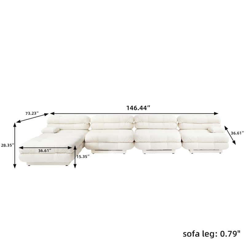 146'' L-shape Teddy Velvet Fabric 5-pieces Upholstered Sectional Sofa