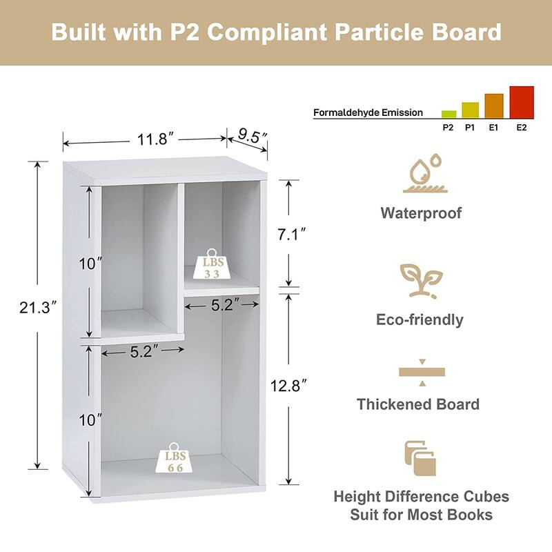 Bookshelves and Bookcases Set of 2, Floor Standing 3 Tier Display Storage Shelves, Small Bookcase for Home Office