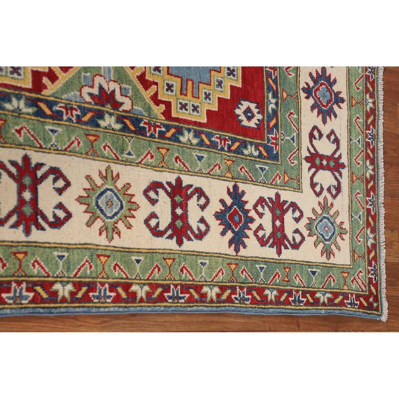 Blue Kazak Rug Hand-Knotted Traditional Oriental Wool Carpet - 6'9" x 9'8"