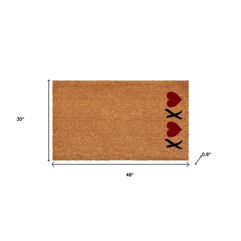 HomeRoots 30" X 48" Brown Red And Black XOXO Outdoor Coir Door Mat - 30.00' X '48.00