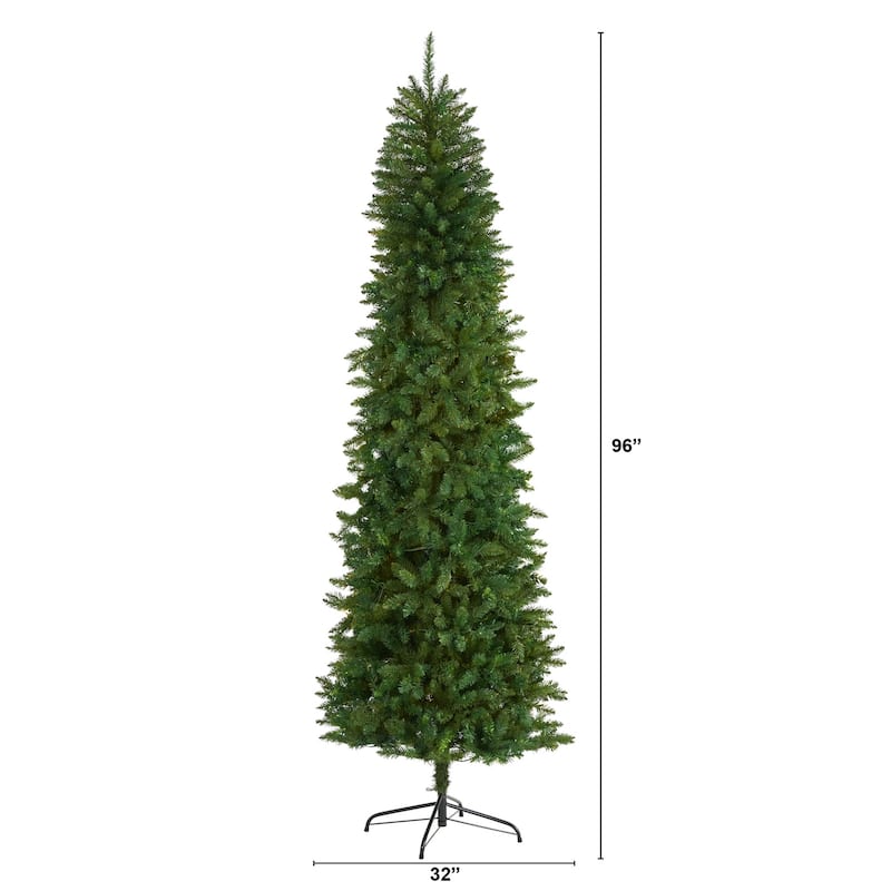 8ft. Slim Pine Artificial Christmas Tree with 1348 Branches - Sleek Elegant Seasonal Holiday X-Mas Tree