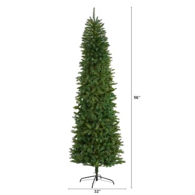 8ft. Slim Pine Artificial Christmas Tree with 1348 Branches - Sleek Elegant Seasonal Holiday X-Mas Tree