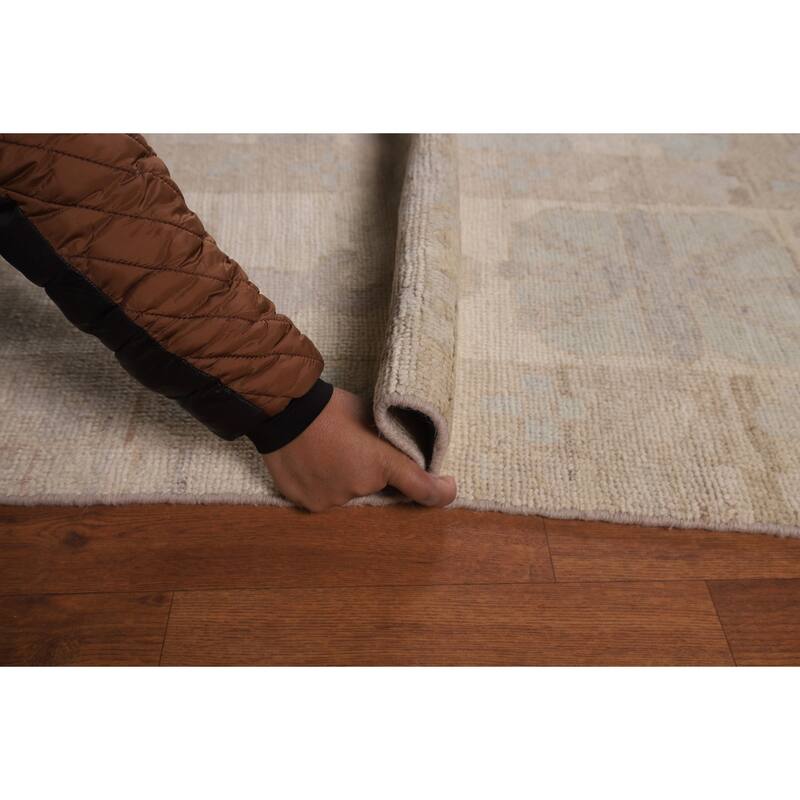 Transitional Beige Oushak Turkish Area Rug Hand-Knotted Wool Carpet - 8'11"x 11'10"
