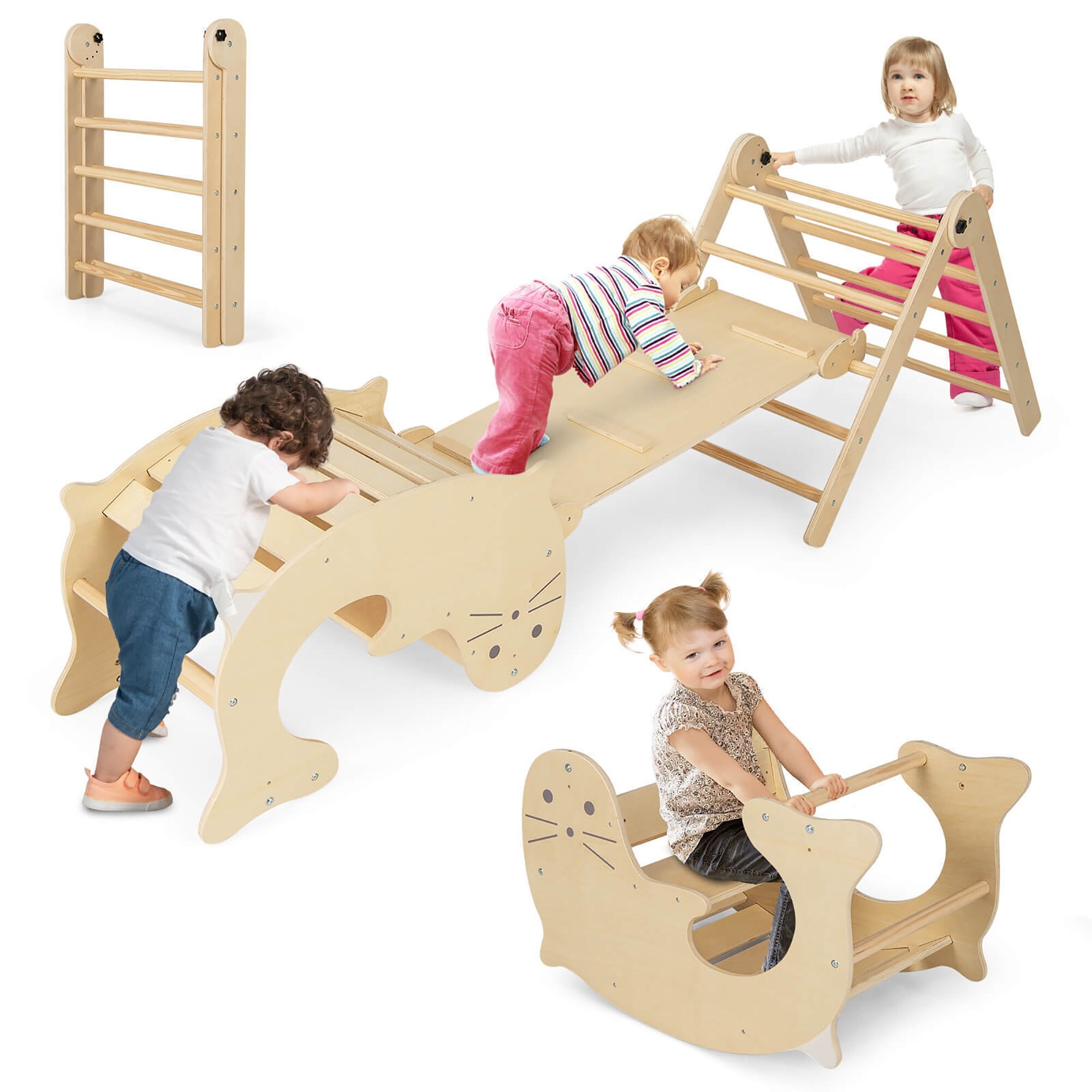 Gymax 7-in-1 Indoor Climbing Toys for Toddlers w/ Reversible Ramp Sea