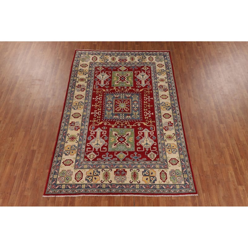 Red Traditional Kazak Oriental Area Rug Hand-Knotted Wool Carpet - 6'7" x 9'8"