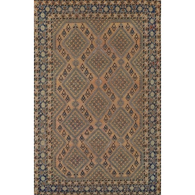Geometric Bakhtiari Vintage Persian Area Rug Hand-Knotted Wool Carpet - 6'9" x 9'11"