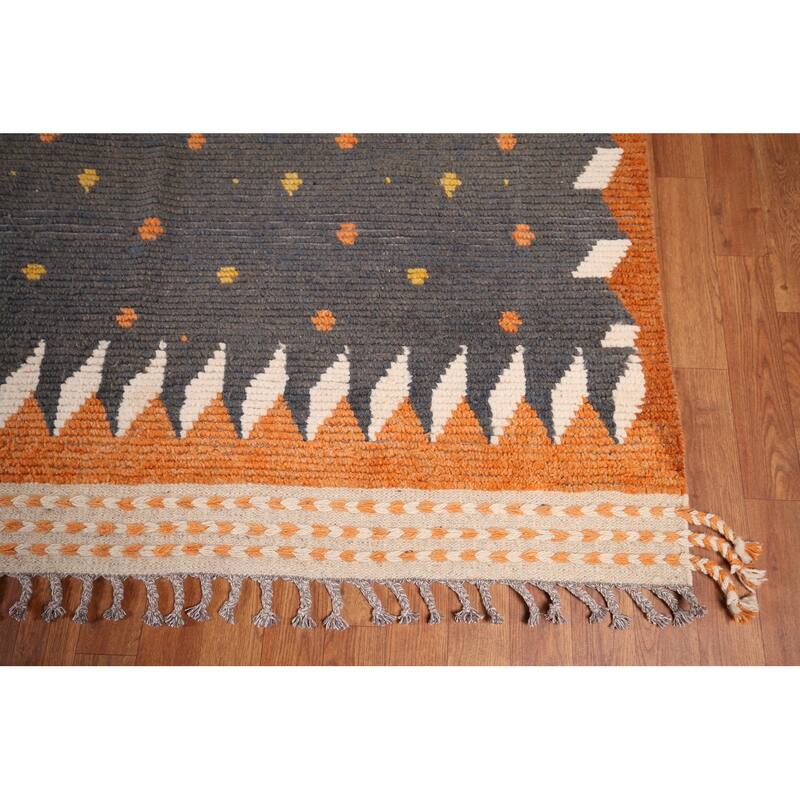 Striped Grey Moroccan Large Modern Area Rug Handmade Wool Carpet - 11'9"x 18'11"