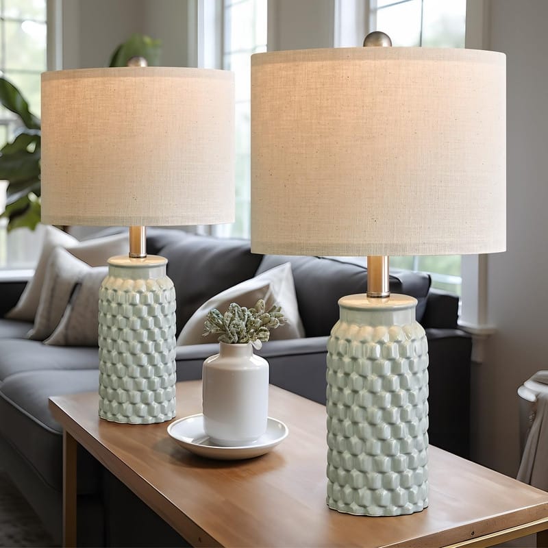 Modern Ceramic Bedside Lamp Set of 2 for Bedroom Decor Farmhouse