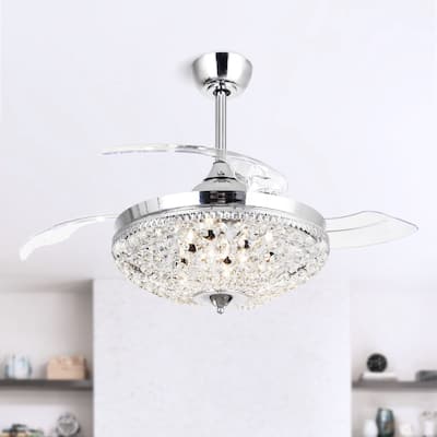 42" Modern Chrome 6-light Chandelier Crystal Ceiling Fan with Remote