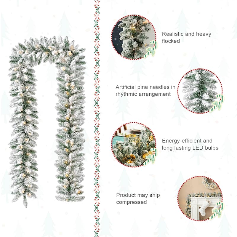 Glitzhome 2pk/4pk 6ft Pre-Lit Pinecones or Snow Flocked Christmas Garland, with Warm White LED Lights and Timer