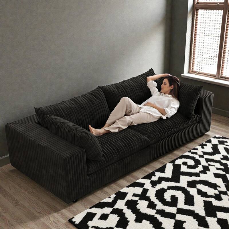 Cloud Modular Sofa, Deep Seat Corduroy Couch with Removable Cushions, No-Assembly Foam Sofa for Living Room