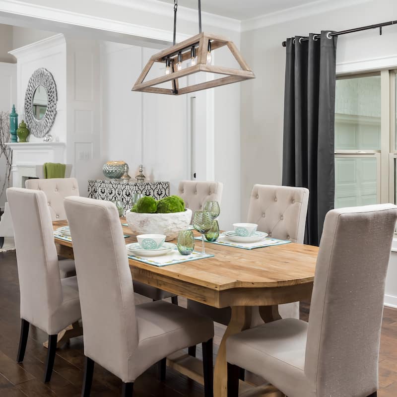 Farmhouse 4-Light Wood Linear Chandelier Island Lights for Dining Room - L28" xW12.2 "xH7.5"