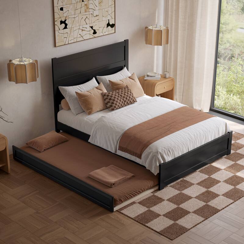 Aveline Wood Platform Bed with Matching Footboard & Trundle