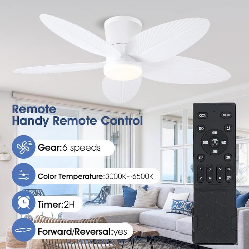 42" Ceiling Fan with Light and Palm Leaf Blades ,3CCT Dimmable LED Integrated,for Indoor and Outdoor - 42 Inches