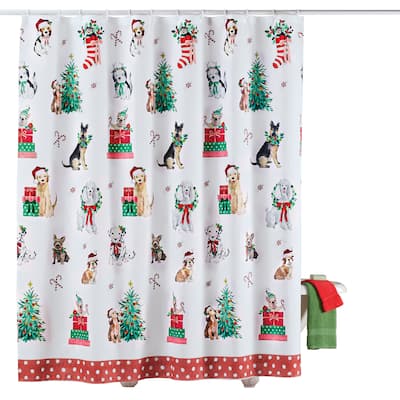 Festive Christmas Dog Printed Shower Curtain