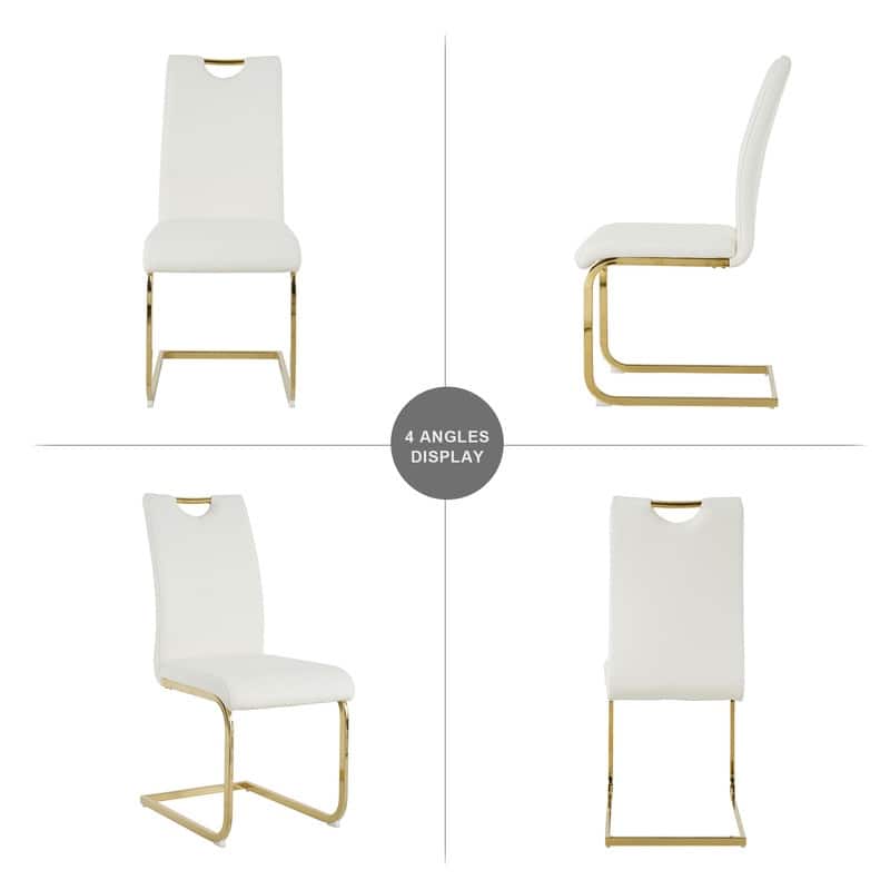 Modern Dining Room Chairs with Faux Leather Padded Seat and Golden Metal Legs（Set of 2）