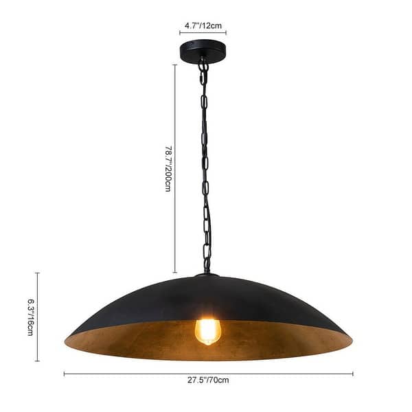 dimension image slide 0 of 3, 1-Light Black Gold Oversized Metal Dome Pendant Light - 27in