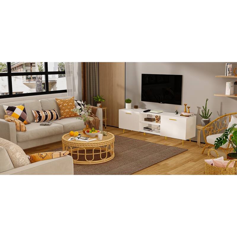 Timechee 69-in Modern TV Stand Console Center w/ Double Doors - 69"L