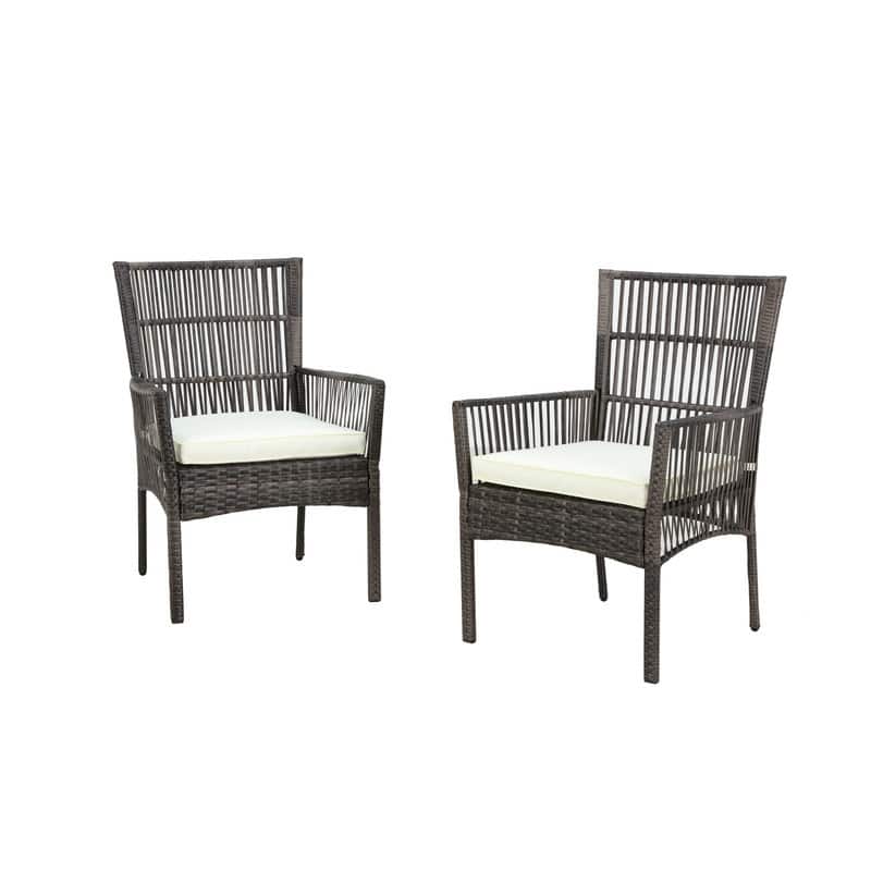 PATIO FESTIVAL Outdoor Wicker Dining Chair with Seat Cushion (2-Pack)