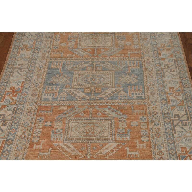 Hand Knotted Oriental 100% Wool Carpet Transitional Tribal Oranges & Rust Oushak Area Rug - 8' 3'' X 5' 9''