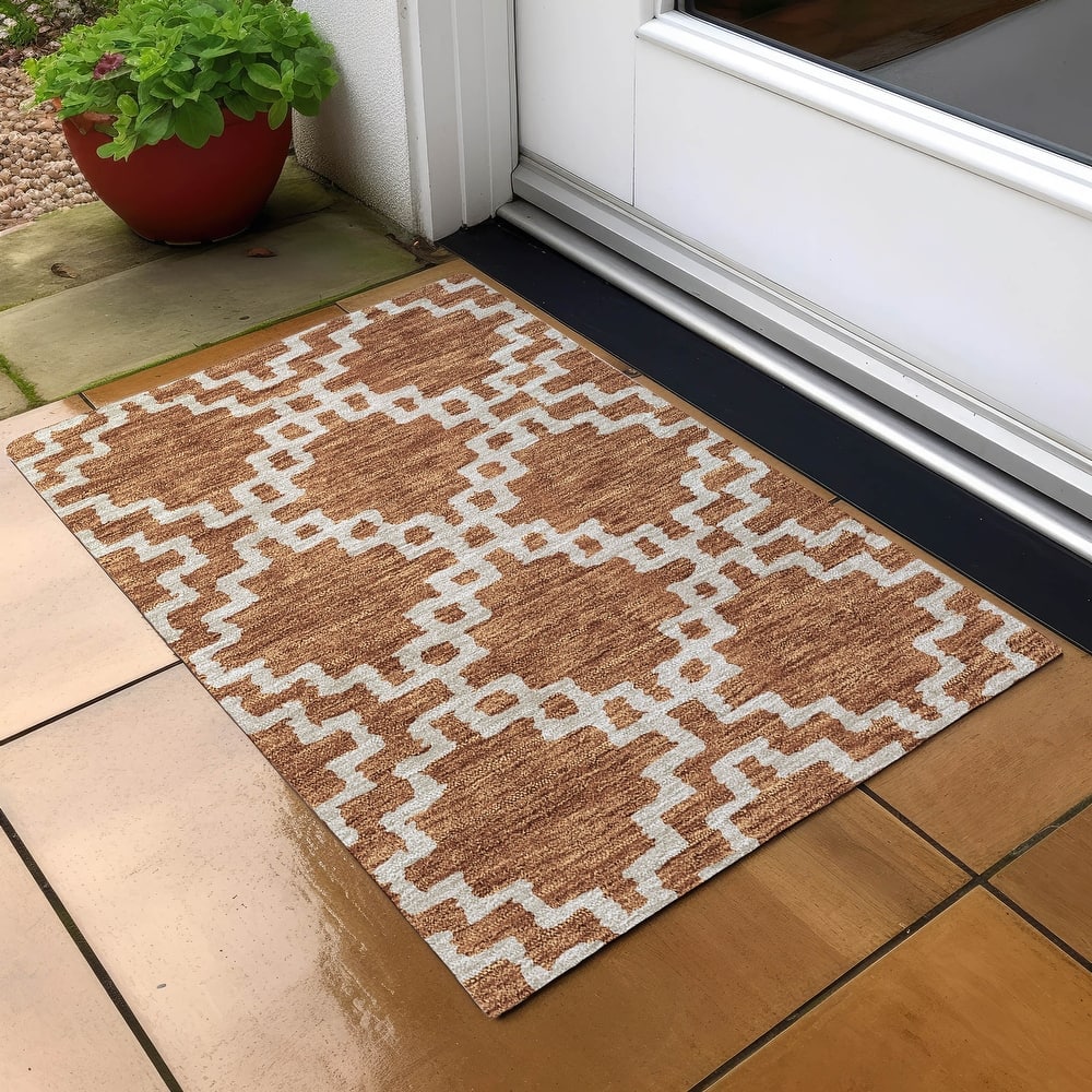 Machine Washable Indoor/ Outdoor Chantille Trellis Geo Rug