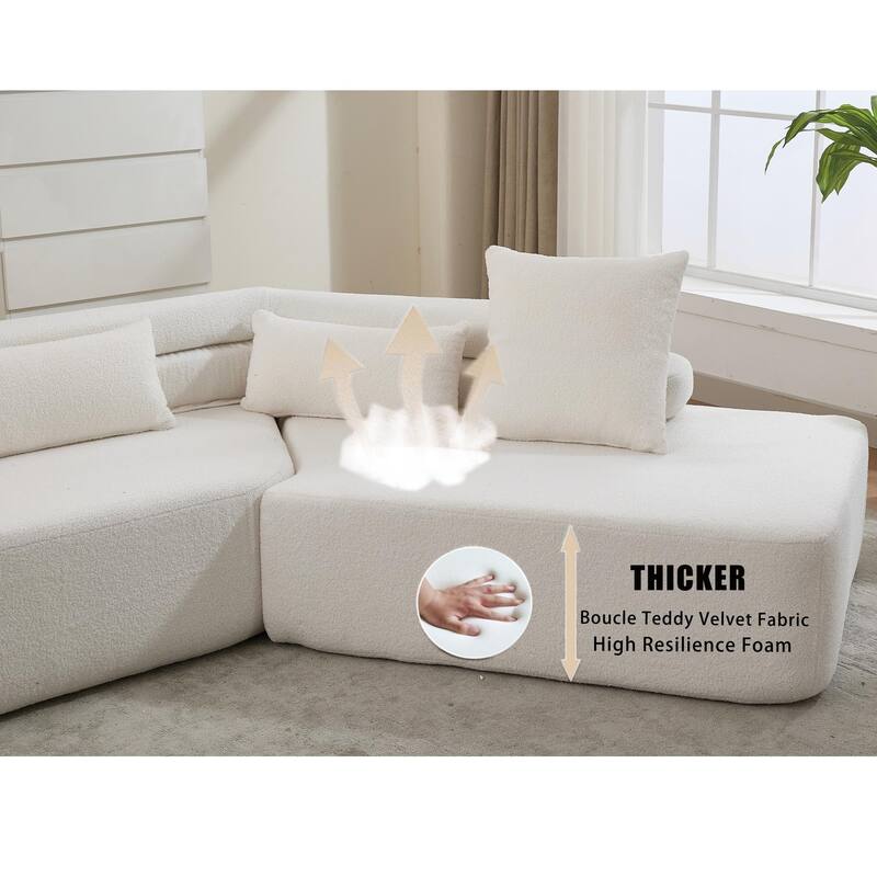 128" Cloud Sectional Sofa, Fabric Upholstered Couch with Deep Seat, Modern Couches No Assembly for Apartment Living Room