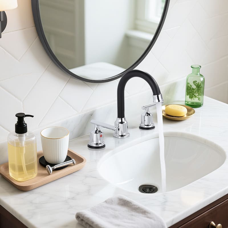 WOWOW 8 in. Widespread Double-Handle Bathroom Faucet with Drain Kit