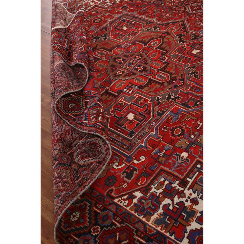 Hand Knotted Oriental 100% Wool Carpet Traditional Medallion Red Heriz Area Rug - 11' 11'' X 8' 10''