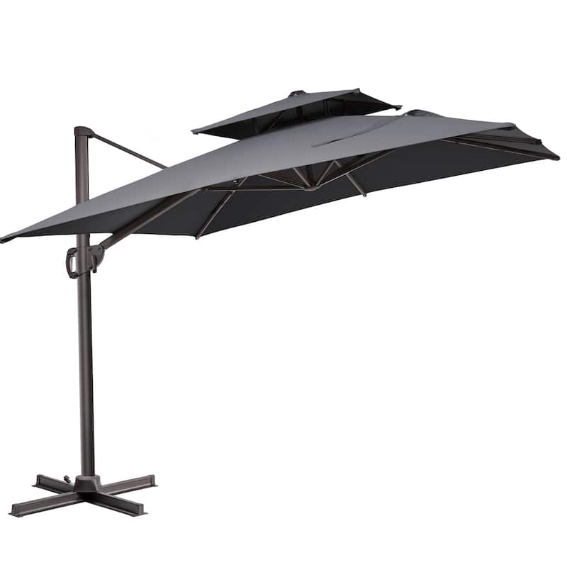 11 x 9 ft Outdoor Rectangular Patio Offset Cantilever Umbrella with 360-degree Rotation and 6 Shade Angles