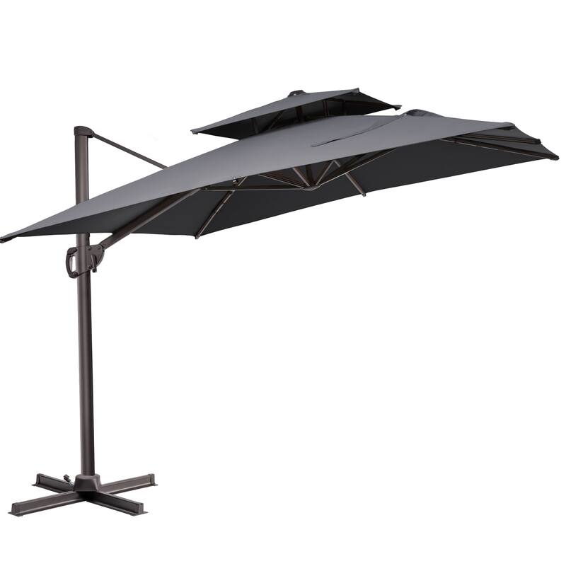 Double top 10.5 ft. x 9 ft. Heavy-Duty 360-Degree Rotation Cantilever Patio Umbrella - Dark Grey