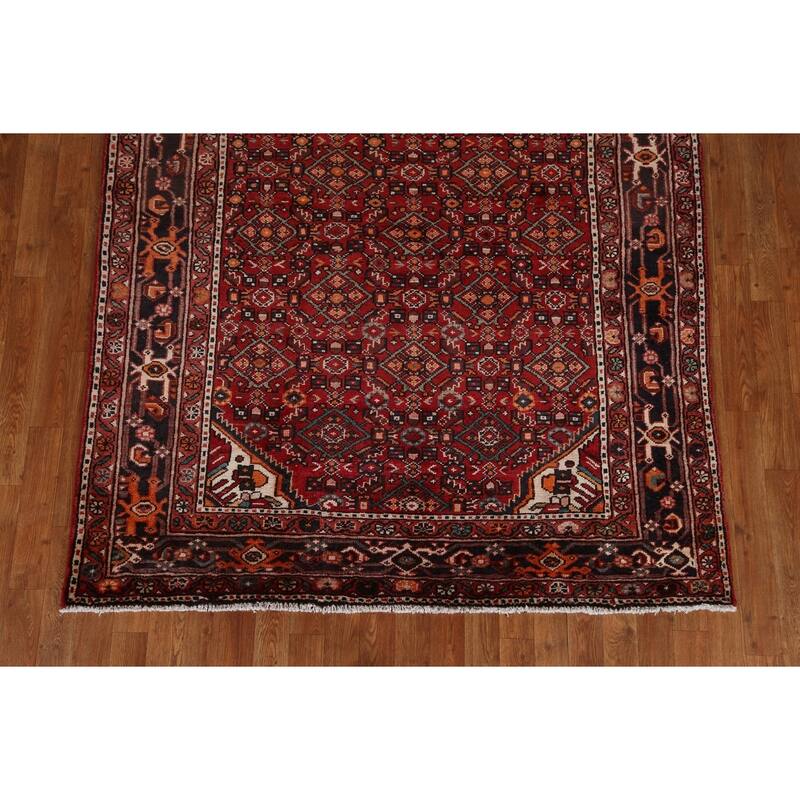 Hand Knotted Oriental 100% Wool Carpet Traditional Geometric Red Hamedan Area Rug - 10' 7'' X 5' 3''