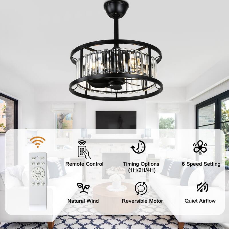 Bella Depot 20" Modern Glass Caged Ceiling Fan with Light and Remote 6-Speed Reversible DC Motor