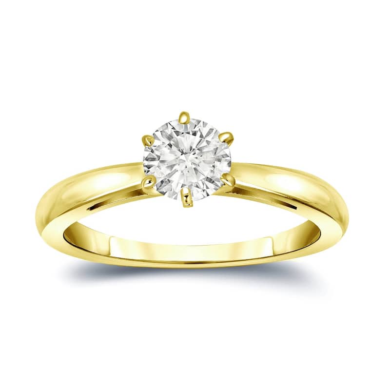 Auriya 14k Gold 1/3ctw Round Solitaire Diamond Engagement Ring 6-Prong - Yellow - 4