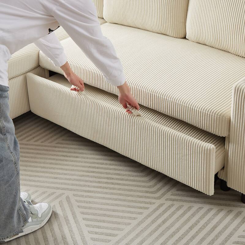 78.7" Convertible Sleeper Sofa Bed with Chaise and Cup Holders