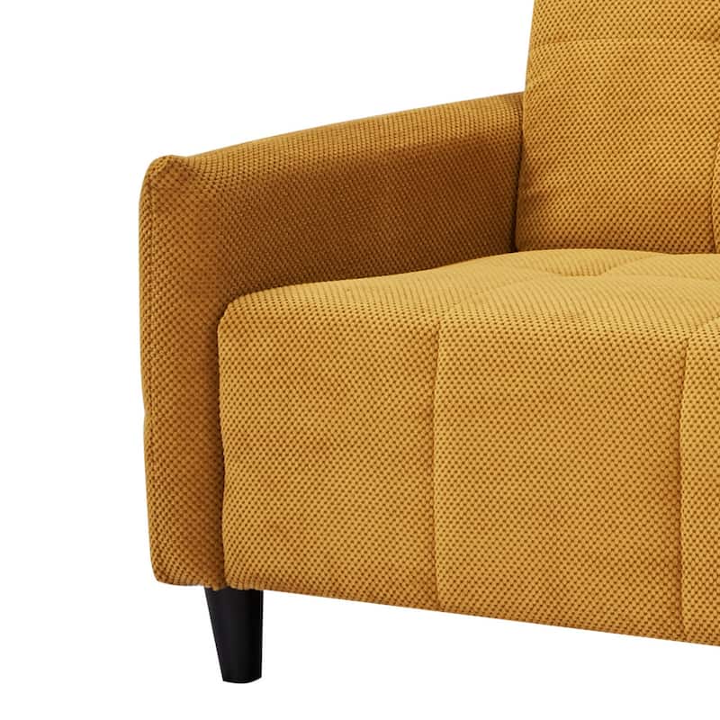 79 Inch Convertible Sofa Bed Futon, Tufted Cushions, Padded Arms, Yellow