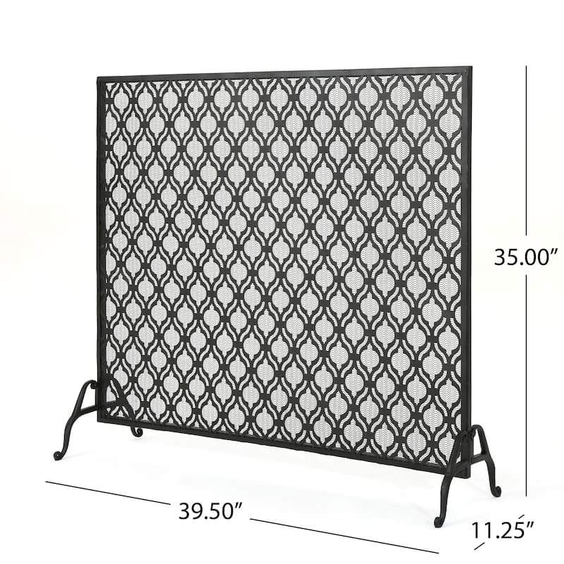 Roomfitters Modern Geometric Fireplace Screen, Single-Panel Design with Stylish Circle Patterns and Durable Mesh