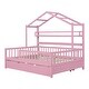 preview thumbnail 14 of 25, Full Size House Platform Bed with Trundle, Shelf, Roof, Semi-Enclosed Space, Sturdy Pinewood Frame, Space-saving