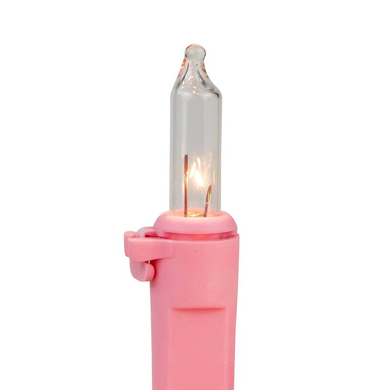 50-Count Clear Mini Christmas Light Set - 10' Pink Wire