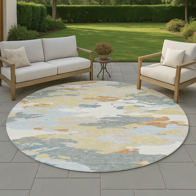 Machine Washable Indoor/ Outdoor Abstract Mexi Chantille Rug - Ivory - 8' x 8'